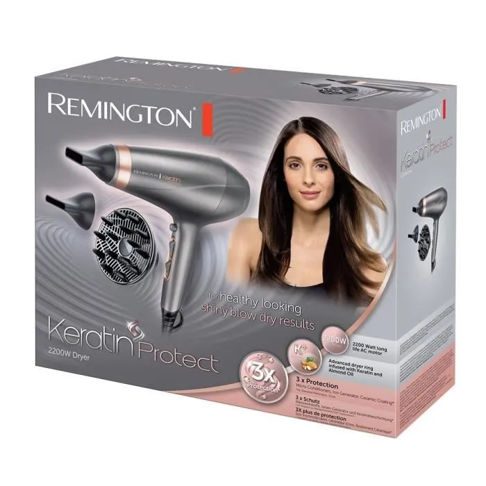 Remington AC8820 Sèche-cheveux Professionnel 2200W avec Technologie Ionique, Soin à la Kératine et Huile d'Amande - 3 Températures, 2 Vitesses