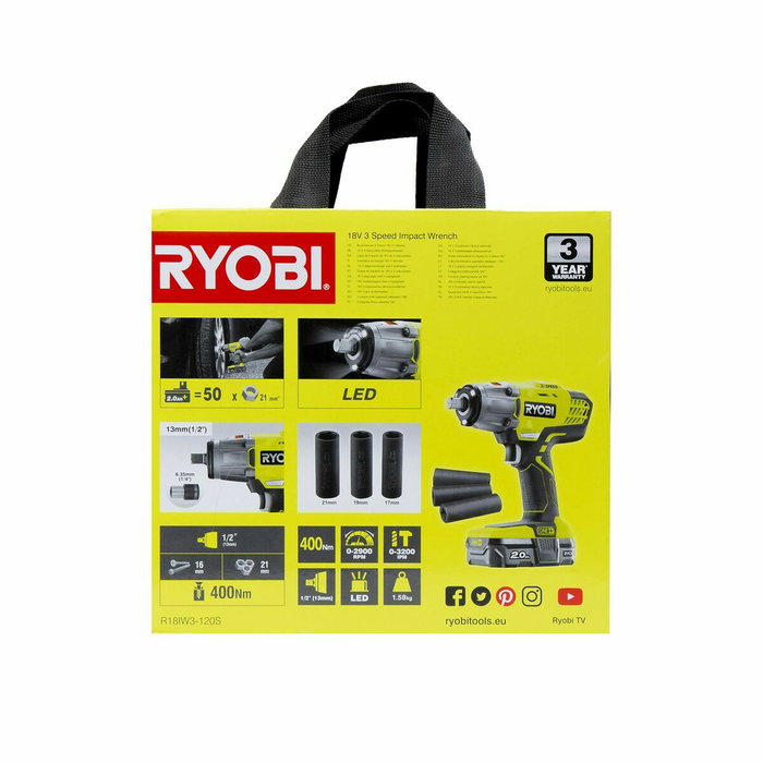 Ryobi Boulonneuse à chocs 18V ONE+ 400 Nm avec batterie 2 Ah et chargeur