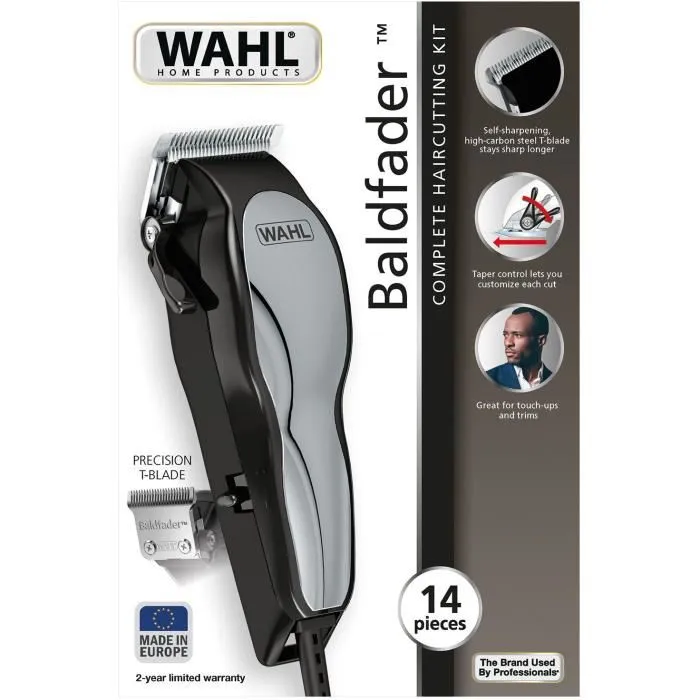Wahl Tondeuse à Cheveux 20107.0460 Baldfader - Tondeuse Filaire avec Fonction Effilage et Affûtage Auto, Lame Largeur 45 mm, 5 Guides de Coupe (1.5 à 25 mm)