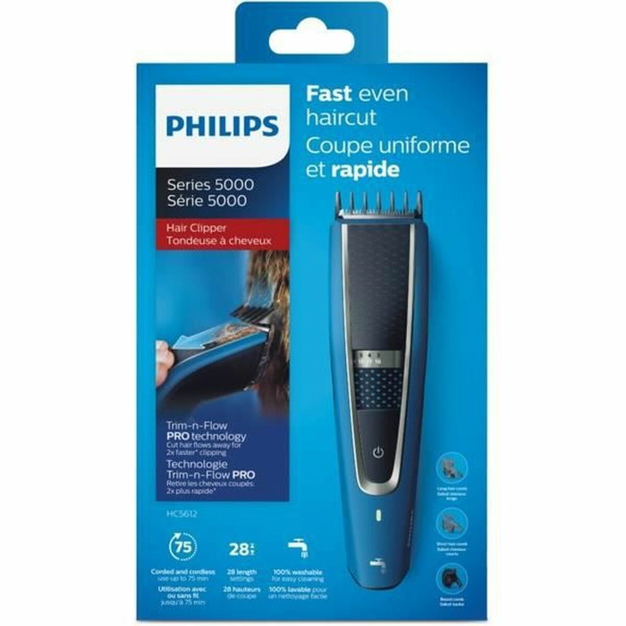 Philips Tondeuse à cheveux Série 5000 HC5612/15 Bleu et Noir Philips Tondeuse à cheveux Série 5000 HC5612/15 Bleu et Noir