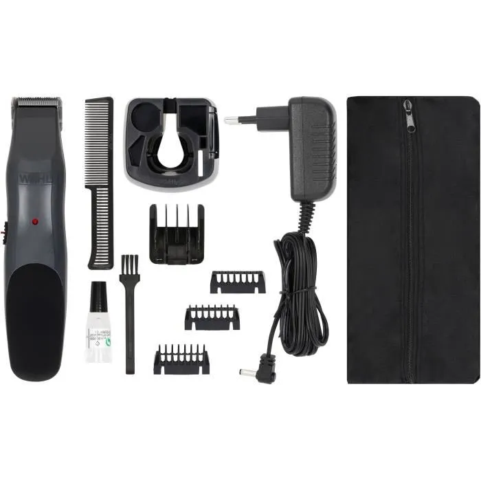 Wahl Groomsman Tondeuse à Barbe 3,5 V Rechargeable avec 6 Sabots de Coupe, Guide 6 Positions, Autonomie 60 min, Gris