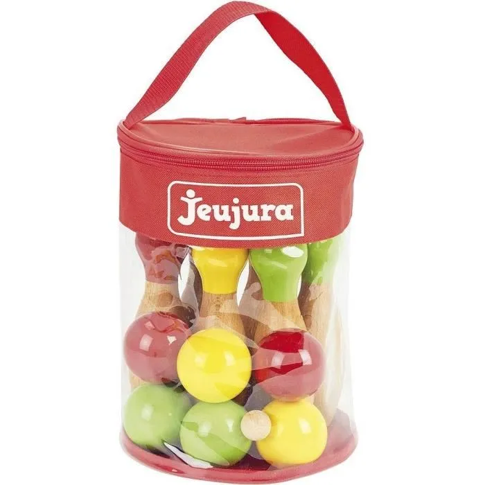 Jeujura Jeu de Quilles et Boules de Pétanque en Bois avec Sac de Rangement Jeujura Jeu de Quilles et Boules de Pétanque en Bois avec Sac de Rangement