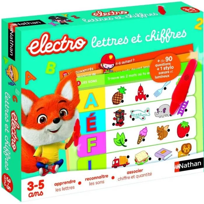 Nathan Electro Lettres et Chiffres - Jeu éducatif électronique - Apprentissage de l'alphabet et des chiffres de 1 à 10 - Pour enfants de 3 ans et plus - Multicolore