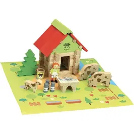 Jeujura Jeu de Construction en Bois 50 Pièces - La Maison du Comte - avec Tapis et Accessoires, Multicolore, pour Enfants dès 5 Ans