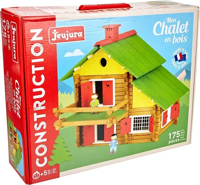 Jeujura - Mon Chalet en Bois - Jeu de construction en bois avec 175 pièces - Développe l'imagination et les compétences manuelles
