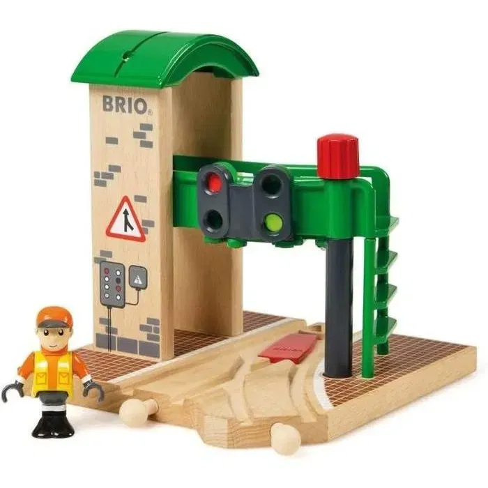 Brio World 33674 - Station de contrôle et d'aiguillage pour circuit de train en bois - Accessoire avec personnage articulé - Jouet pour enfant dès 3 ans