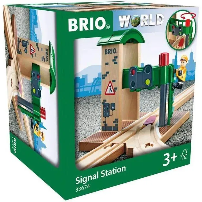 Brio World 33674 - Station de contrôle et d'aiguillage pour circuit de train en bois - Accessoire avec personnage articulé - Jouet pour enfant dès 3 ans