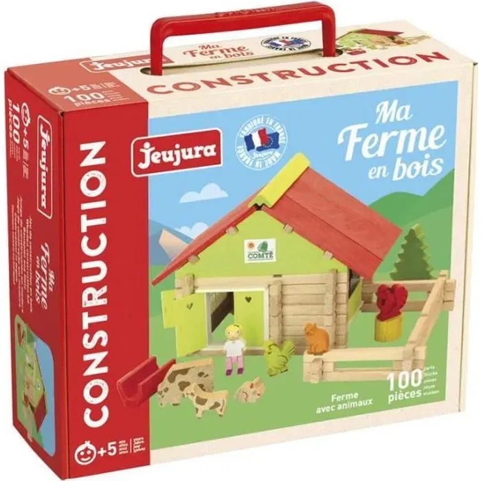 Jeujura Jeu de construction ferme avec animaux en bois, 100 pièces, valisette, à partir de 5 ans Jeujura Jeu de construction ferme avec animaux en bois, 100 pièces, valisette, à partir de 5 ans