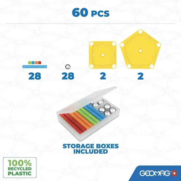 Geomag 534 - Jeu de construction magnétique Glitter Recycled 22 pièces avec paillettes, en plastique 100% recyclé, éducatif, âge 3-99 ans