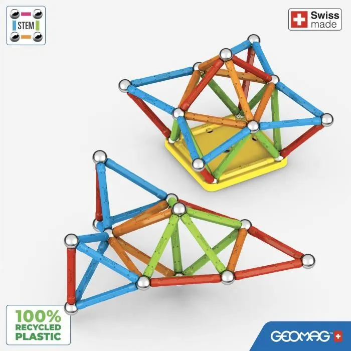 Geomag 534 - Jeu de construction magnétique Glitter Recycled 22 pièces avec paillettes, en plastique 100% recyclé, éducatif, âge 3-99 ans