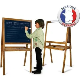 Jeujura Grand Tableau Dessin des Écoliers, 105 cm, Bois, Ardoise Craie et Blanche Magnétique, avec Papier, Magnets, Accessoires et Tablette de Rangement