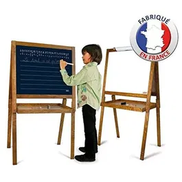 Jeujura Grand Tableau Dessin des Écoliers, 105 cm, Bois, Ardoise Craie et Blanche Magnétique, avec Papier, Magnets, Accessoires et Tablette de Rangement