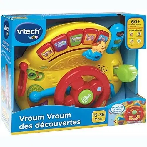 VTech Vroum Vroum des Découvertes - Jouet bébé interactif musical et lumineux avec volant et clé - 12 à 36 mois