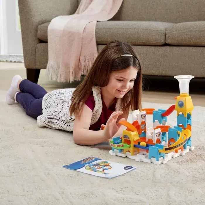VTech - Circuit à billes Marble Rush Discovery Set XS100 - Jeu de construction avec 30 pièces et 3 billes incluses - Pour enfant de 4 ans et plus - Version française
