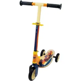 Smoby Patinette 3 Roues Cars en Bois Pliable Jaune Multicolore avec Guidon Réglable et Plateau Antidérapant pour Enfant