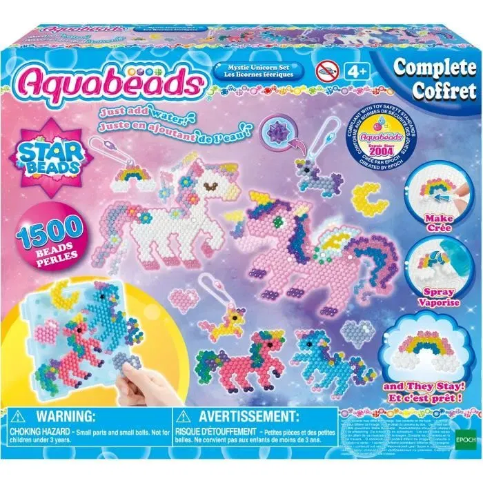 Aquabeads Kit Loisir Créatif Licornes Féériques avec 2 Modèles Actionnables et 1500 Perles - Rose