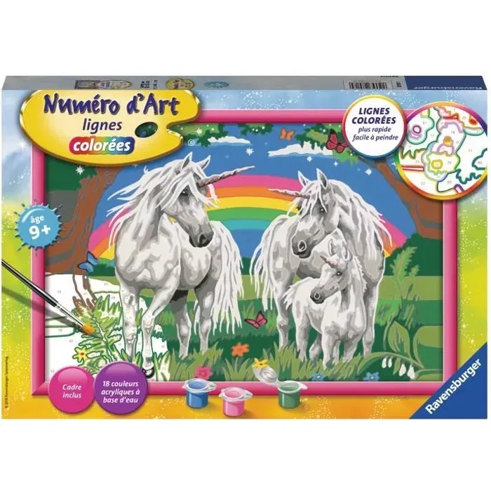 Ravensburger - Numéro d'Art Grand - Au pays des licornes - Kit peinture par numéros avec cadre, pinceau et 18 peintures - Puzzle créatif pour enfants à partir de 9 ans Ravensburger - Numéro d'Art Grand - Au pays des licornes - Kit peinture par numéros avec cadre, pinceau et 18 peintures - Puzzle créatif pour enfants à partir de 9 ans