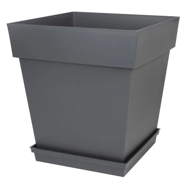 Eda - Soucoupe carrée 40 cm pour pot de fleurs Toscane 50 cm - Gris Anthracite - 40 x 40 x 5.9 cm