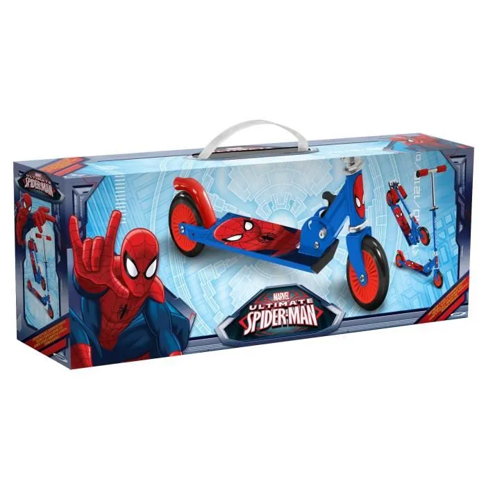 Stamp Trottinette Pliable SPIDERMAN DISNEY - Pour Garçons 4+ ans, Plateau Antidérapant, Roulements ABEC 5, Frein Arrière, Hauteur Ajustable