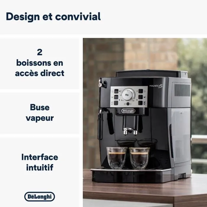 De'Longhi Magnifica S ECAM22.140.B - Machine expresso broyeur à grains - 4 recettes - Système Cappuccino - Préparation double - Noir