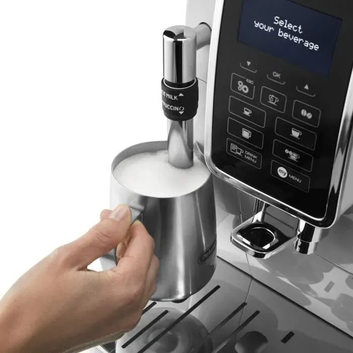 De'Longhi Dinamica ECAM350.35.W - Machine à café expresso avec broyeur, 6 recettes, écran tactile, blanc