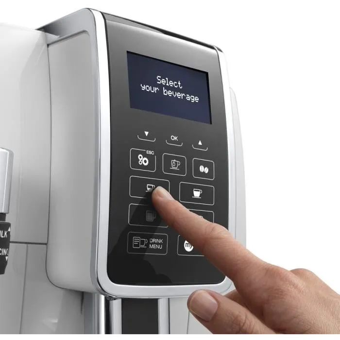 De'Longhi Dinamica ECAM350.35.W - Machine à café expresso avec broyeur, 6 recettes, écran tactile, blanc
