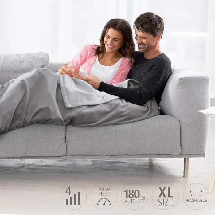 Medisana Couverture chauffante HDW - Format XL 180 x 130 cm - Ultra douce, réversible, lavable - 4 niveaux de température - Sécurité anti-surchauffe