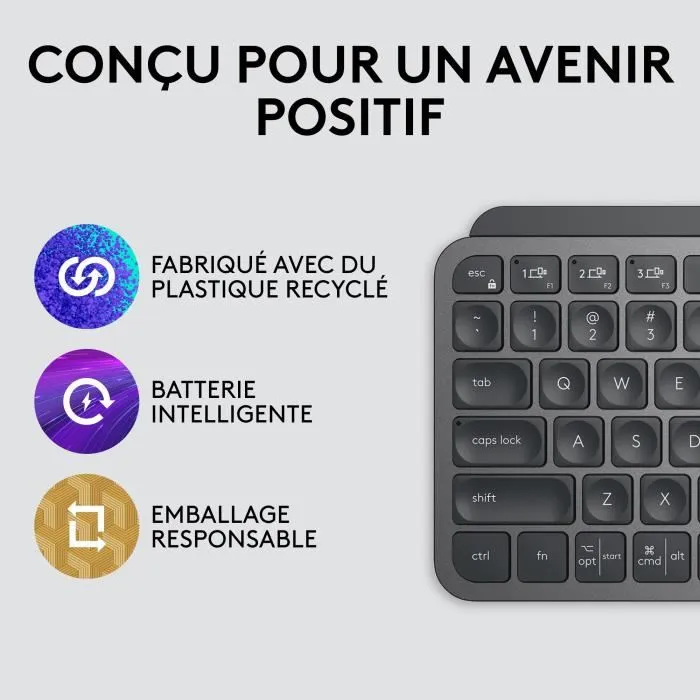 Logitech MX Keys Mini - Clavier Sans Fil AZERTY Noir Rétroéclairé avec Touches de Raccourci