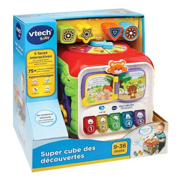 VTech Baby - Cube des découvertes interactif multi-activités parlant et musical pour bébé à partir de 9 mois - 10 mélodies et 4 chansons - Multicolore