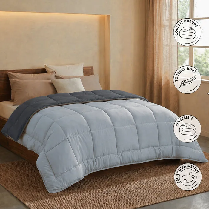 Toison D'Or - Couette Légère en Microfibre - 200 gr/m² - Gris & Argent - 140 x 200 cm - Fibres creuses siliconées - Certifiée Oeko-Tex - Traitée STOPFLAM