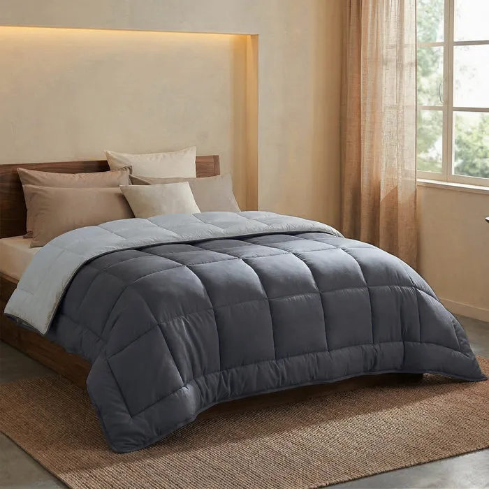 Toison D'Or - Couette Légère en Microfibre - 200 gr/m² - Gris & Argent - 140 x 200 cm - Fibres creuses siliconées - Certifiée Oeko-Tex - Traitée STOPFLAM