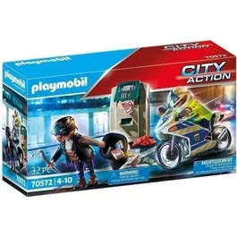 PLAYMOBIL 70572 - Set City Action avec Policier en Moto et Voleur, Jouet de Poursuite et d'Arrestation pour Enfants dès 4 Ans