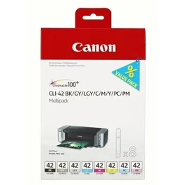 Canon - Cartouche d'encre CLI-42 8inks - Pack de 8 couleurs pour PIXMA PRO-100/100S - Standard : Gris, Jaune, Cyan, Magenta, Gris clair, Photo cyan, Photo magenta, Noir