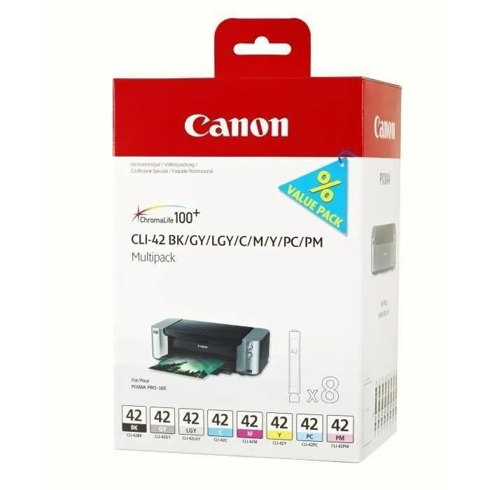 Canon 6384B010 Cartouche d'encre multipack CLI-42 noir, cyan, magenta, jaune, cyan clair, magenta clair, gris