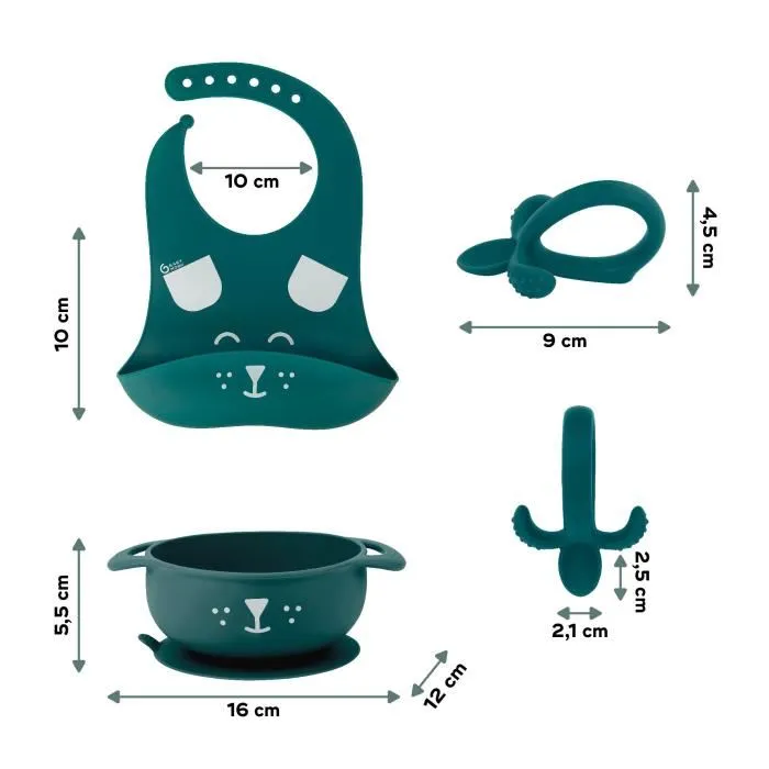 Babymoov FIRST'ISY Jeu de repas 6-12 mois 3 pièces, bol, cuillère, bavoir antidérapant, passe au lave-vaisselle, micro-ondes, four