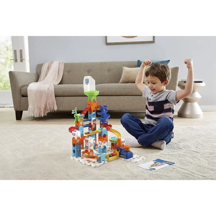 VTECH Marble Rush - Adventure Set S100 - Circuit à billes avec 61 pièces, 5 billes et lanceur vertical - Jeu de construction enfant 4 ans et plus