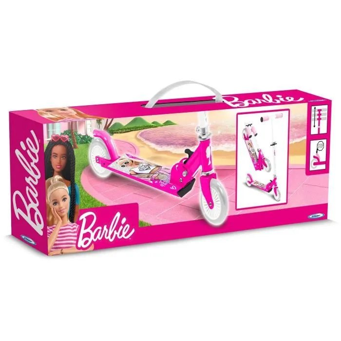 Stamp STAMP Barbie Trottinette enfant pliable à partir de 4 ans - Roulements ABEC 5, plateau aluminium, frein arrière - 80 cm - Jusqu'à 50 kg