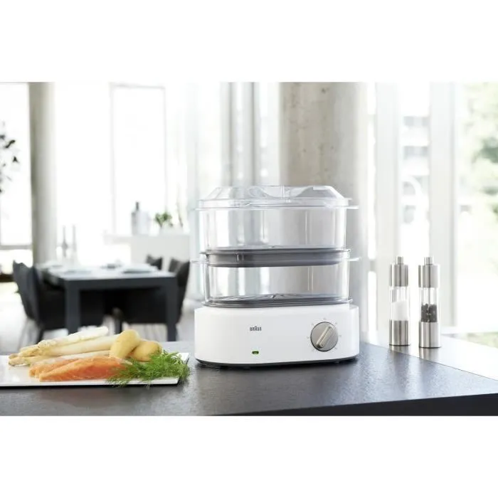 Braun FS5100WH Cuiseur vapeur Identity Collection Blanc 850W - 3.1L - Fonction Turbo vapeur et cuiseur à œufs inclus - Avec 2 paniers