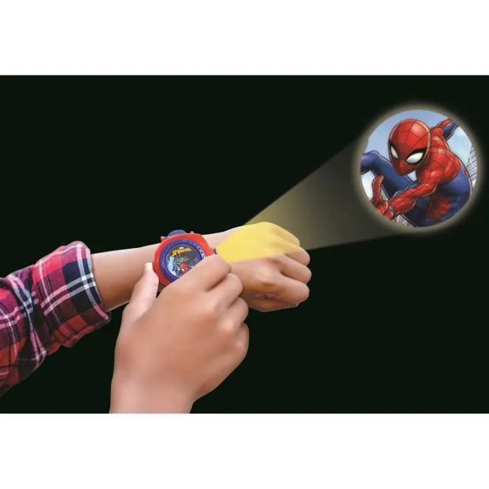 Lexibook - Montre digitale de projection Spider-Man avec 20 images et anneau de sélection - Afficheur de l'heure et de la date - Bracelet ajustable pour enfant dès 3 ans