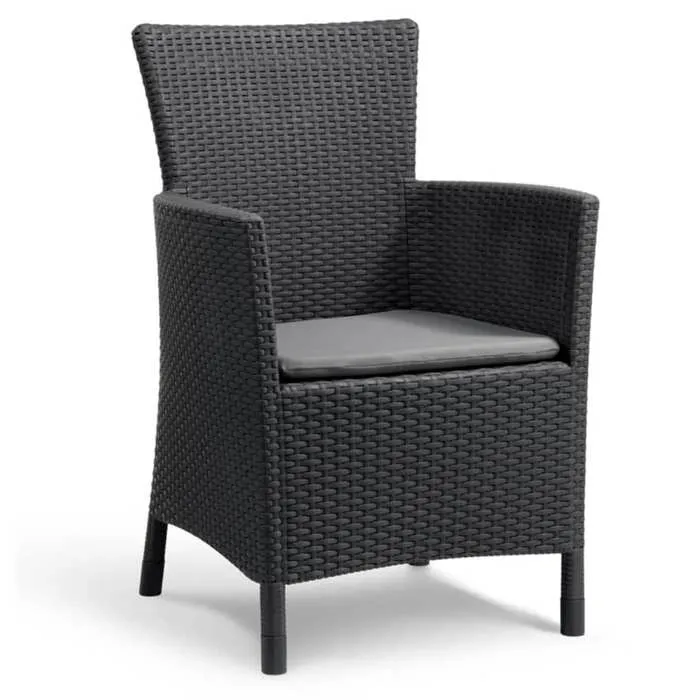 ALLIBERT by KETER Fauteuil de jardin IOWA Graphite en résine tressée grise avec coussin gris 62 x 60 x 89 cm ALLIBERT by KETER Fauteuil de jardin IOWA Graphite en résine tressée grise avec coussin gris 62 x 60 x 89 cm
