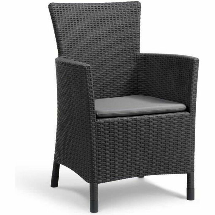 ALLIBERT by KETER Fauteuil de jardin IOWA en résine imitation rotin tressé, gris graphite, avec coussin