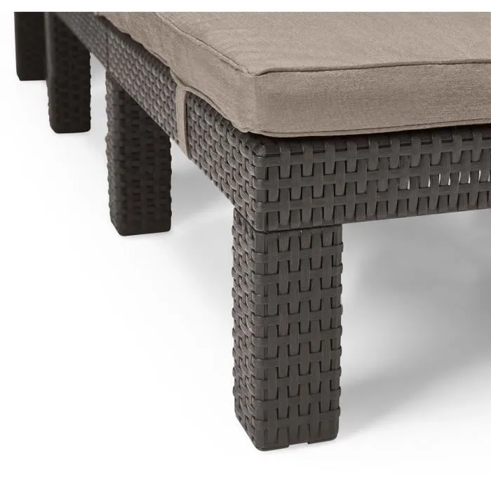 Allibert by KETER - Daytona - Bain de soleil en résine imitation rotin tressé marron - Dossier réglable 4 positions avec coussin - Dimensions 195 x 65 x我妈 cm