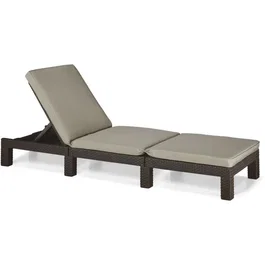 Allibert by KETER - Daytona - Bain de soleil en résine imitation rotin tressé marron - Dossier réglable 4 positions avec coussin - Dimensions 195 x 65 x我妈 cm