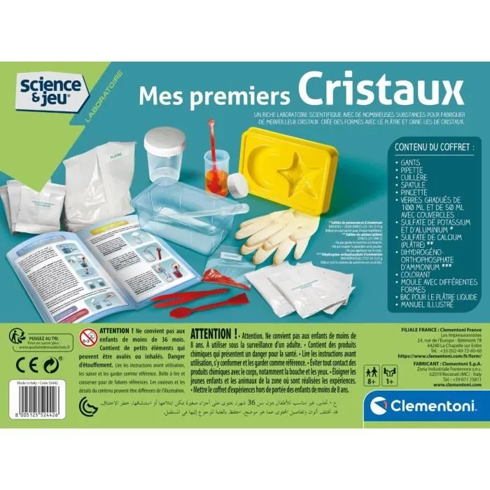 Clementoni - Science & Jeu - Mes premiers cristaux - Kit de création de cristaux colorés et translucides pour enfants Clementoni - Science & Jeu - Mes premiers cristaux - Kit de création de cristaux colorés et translucides pour enfants