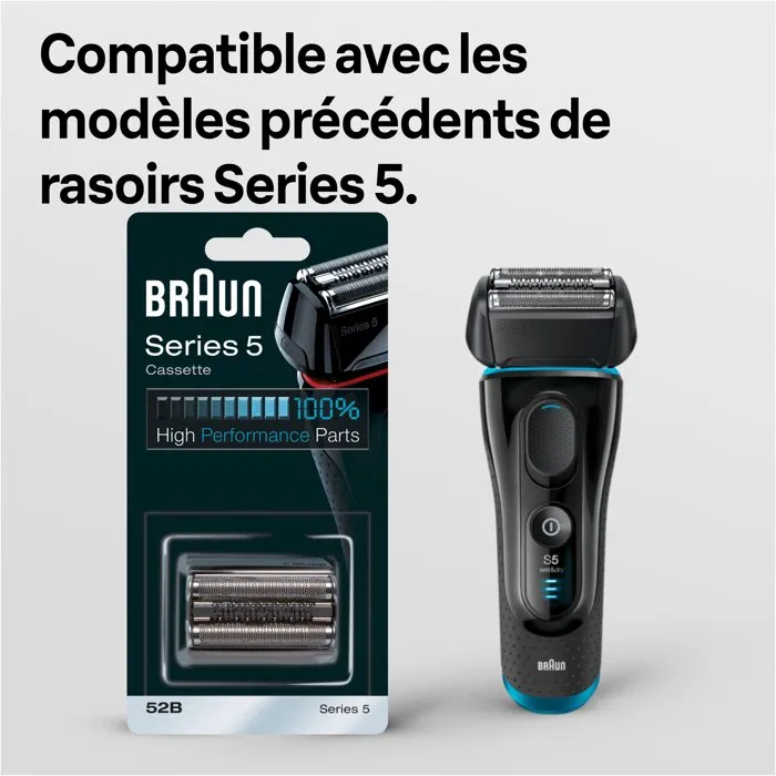 Braun 52B - Cassette de rasoir de rechange - Compatible avec les séries 5 (anciennes et nouvelles générations) - Remploi pour un rasage efficace et économique