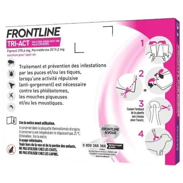 Frontline Tri-Act chien - Anti-puces anti-tiques - 20-40kg - 3 pipettes Frontline Tri-Act chien - Anti-puces anti-tiques - 20-40kg - 3 pipettes