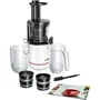 Bosch MESM500W Extracteur de jus VitaExtract Blanc/Chrome, 150 W, 1 vitesse + reverse, sécurité couvercle, 2 filtres, carafe et accessoires