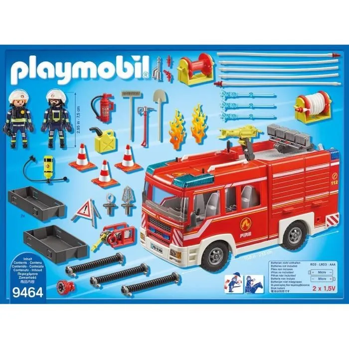 Playmobil 9464 Fourgon d'intervention des pompiers jaune avec canon à eau fonctionnel - Jouet City Action pour enfant