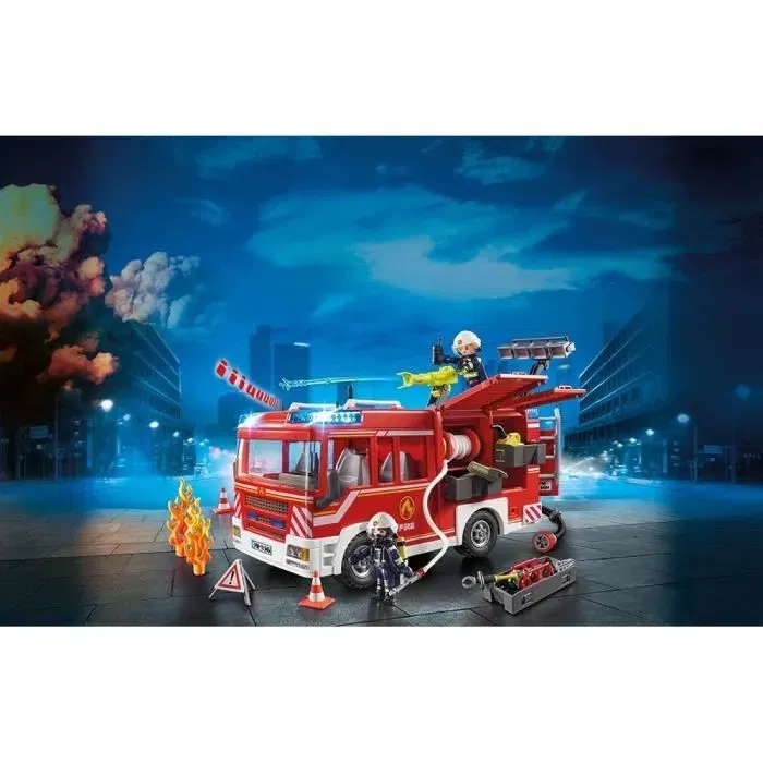Playmobil 9464 Fourgon d'intervention des pompiers jaune avec canon à eau fonctionnel - Jouet City Action pour enfant
