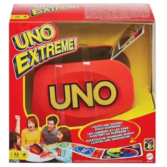 Mattel Games Uno Extreme - Jeu de Cartes Famille avec Distributeur et Effets Sonores - Version Française, À partir de 7 ans (GXY75)